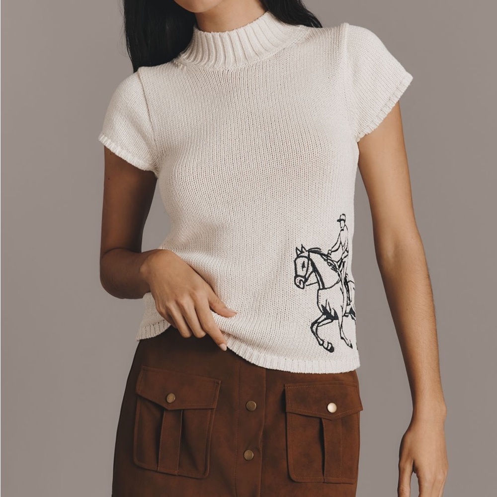New with tags Anthropologie equestrian mock neck embroidered sweater